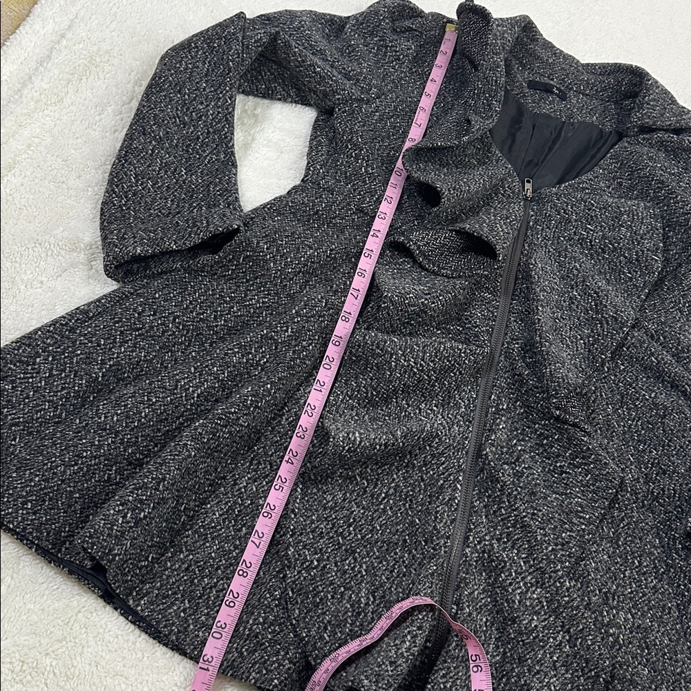 Anthropologie Ryu Feminine Tweed‎ Wool Blend Ruffled Tailored Chic Coat L Gray - Picture 7 of 9